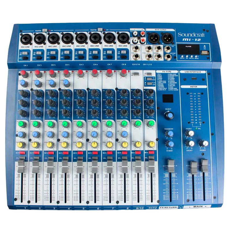 Mesa de Som Soundcraft MI-12 MI Series Com USB 12 Canais