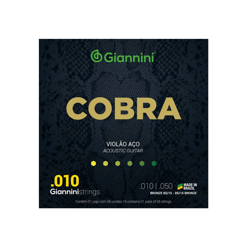 Encordoamento Violão Aço 010 Giannini Cobra Bronze 85/15