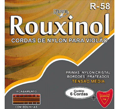 Encordoamento de Violão Nylon Cristal Rouxinol R58 + Palheta